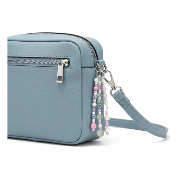 Handmade Accessories - Pearlescent Pastel Soft Pink & Mint Beaded Bag Charm Keychain with Real Pearls